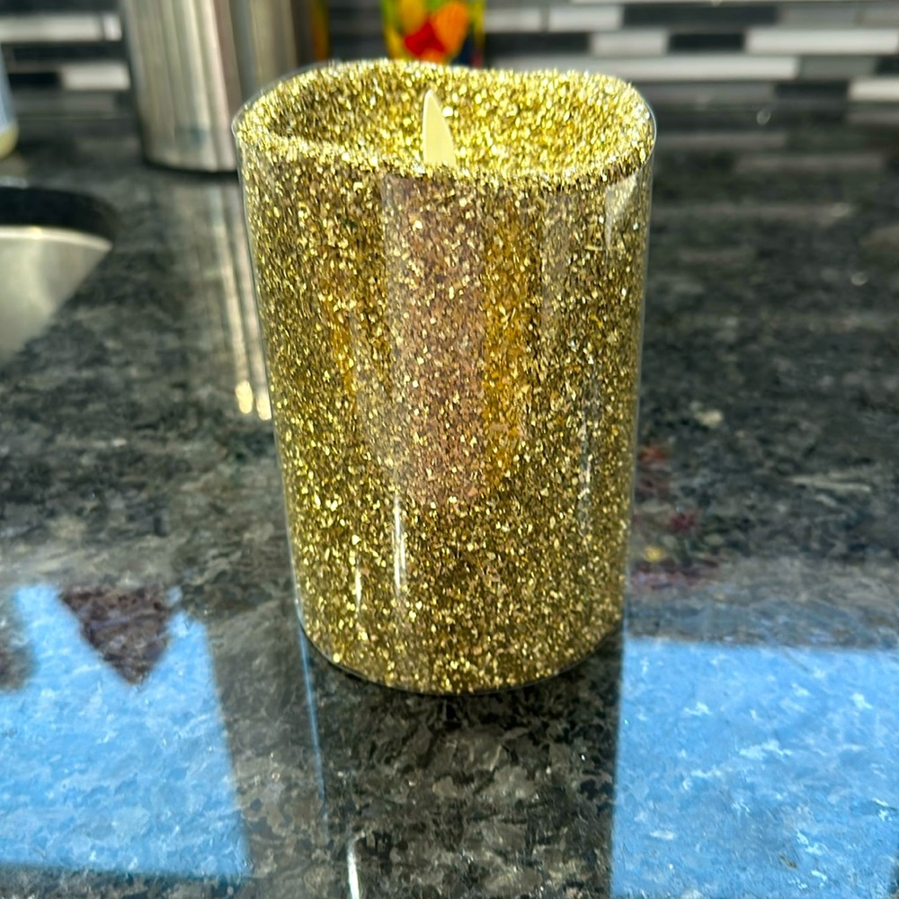 Luminara gold glitter candle 5”